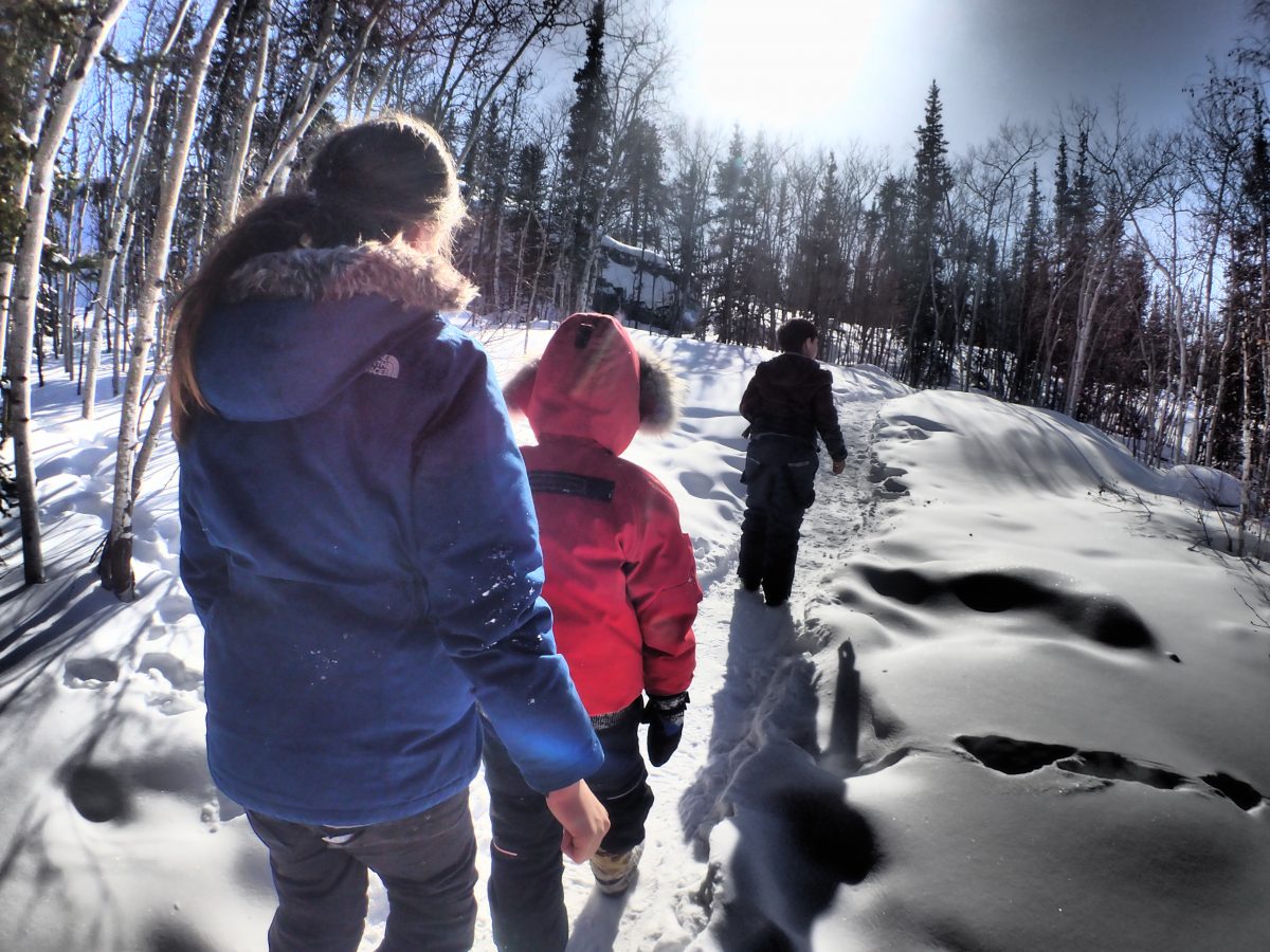 kids going on a hike to cameron falls nwt
