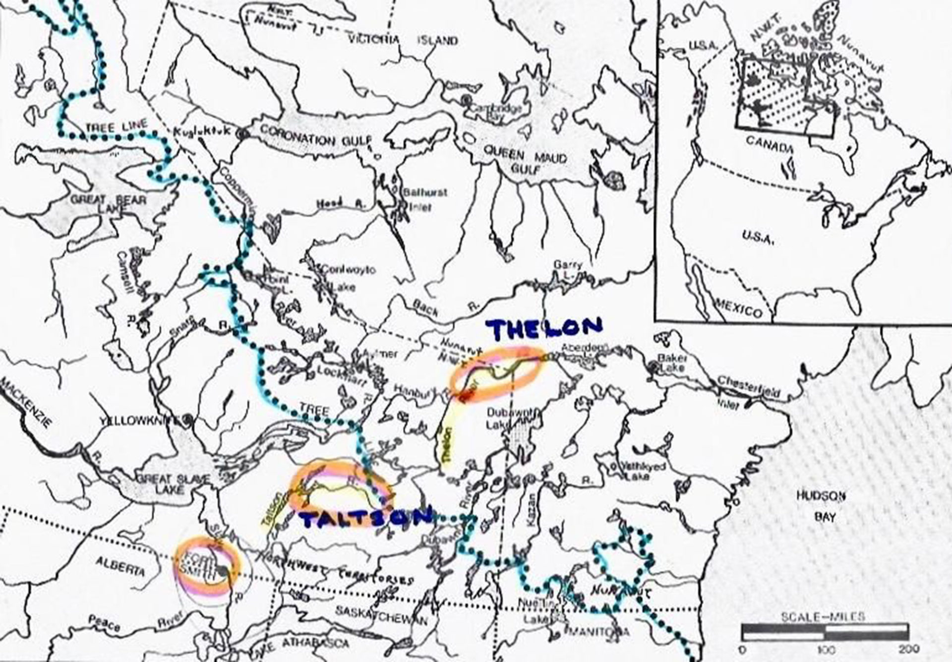 map of the Thelon River