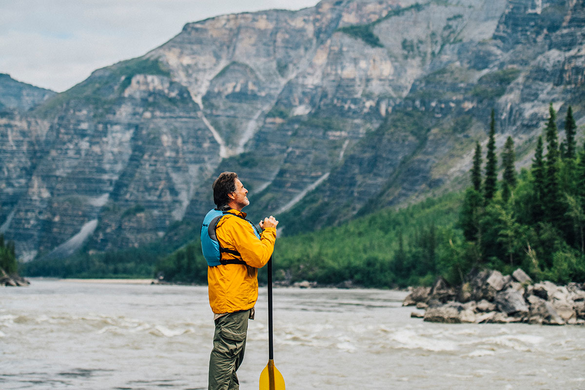 man on a guided canoe trip on the Nahanni River